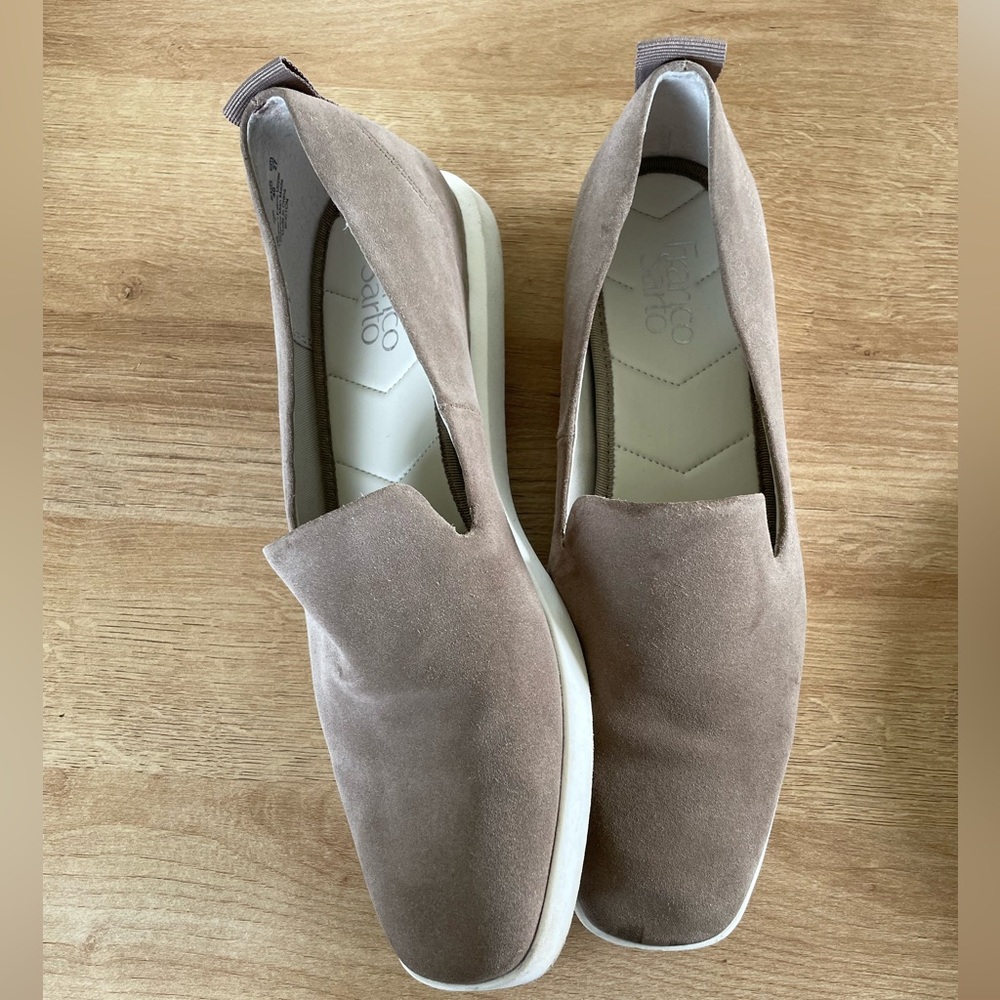 Franco Sarto Womens Boston Tan Suede Square-Toe SlipOn Casual Loafer Shoes SZ 10